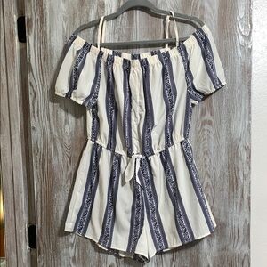 Blush Blue and White Striped Shorts with Elastic Waist